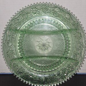 Vintage Indiana Glass Tiara Platter USA Chantilly Glass Depression Green 12" Dia